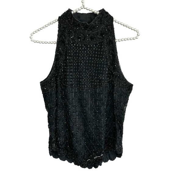 Papell Boutique Tops - Vintage Papell Boutique Silk Beaded Halter Tank Top PM Fairy Whimsigoth Formal